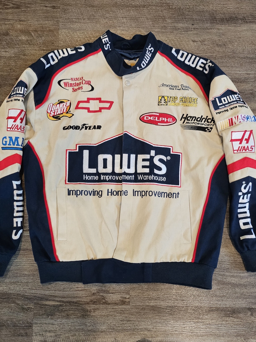Lowe's Racing-Inspired Bomber Jacket in Cream & Navy